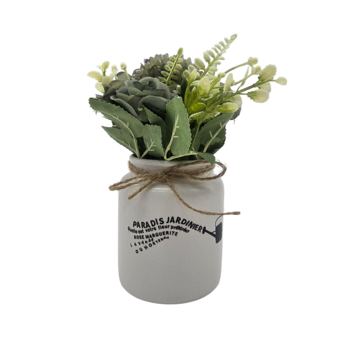 GENERICO - Planta Artificial Macetero Ceramica Blanco Con Hortensias - Verde