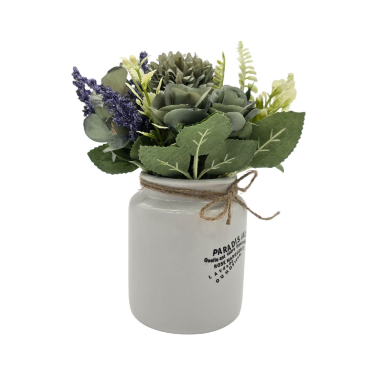 GENERICO - Planta Artificial Macetero Ceramica Blanco Con Hortensias - Verde