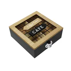 GENERICO - Caja De Te 4 Divisiones Tapa Con Diseño Decorativa Decohogar