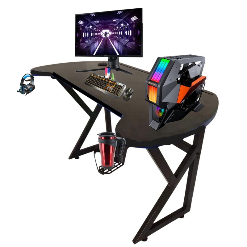 SM - Escritorio Gamer U Verde 140 CM con luces LED.