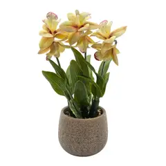 GENERICO - Planta Artificial Orquidea Amarilla Decorativa Macetero Loza