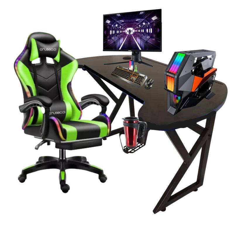 GENERICO - Escritorio Gamer U Verde 140 cm con Luces Led