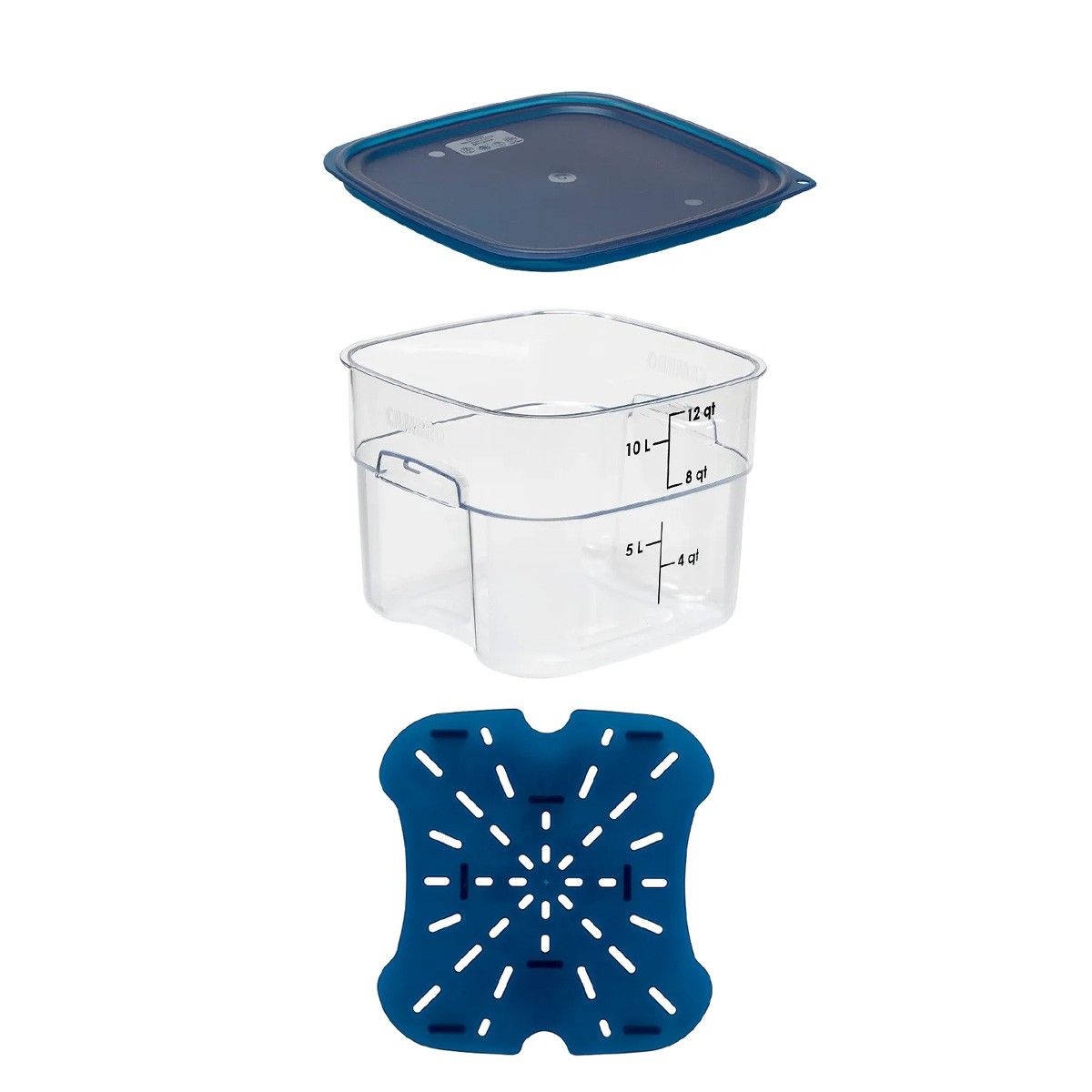 CAMBRO - RECIPIENTE GRADUADO CUADRADO POLICARBONATO 12 LTS CON TAPA AZUL