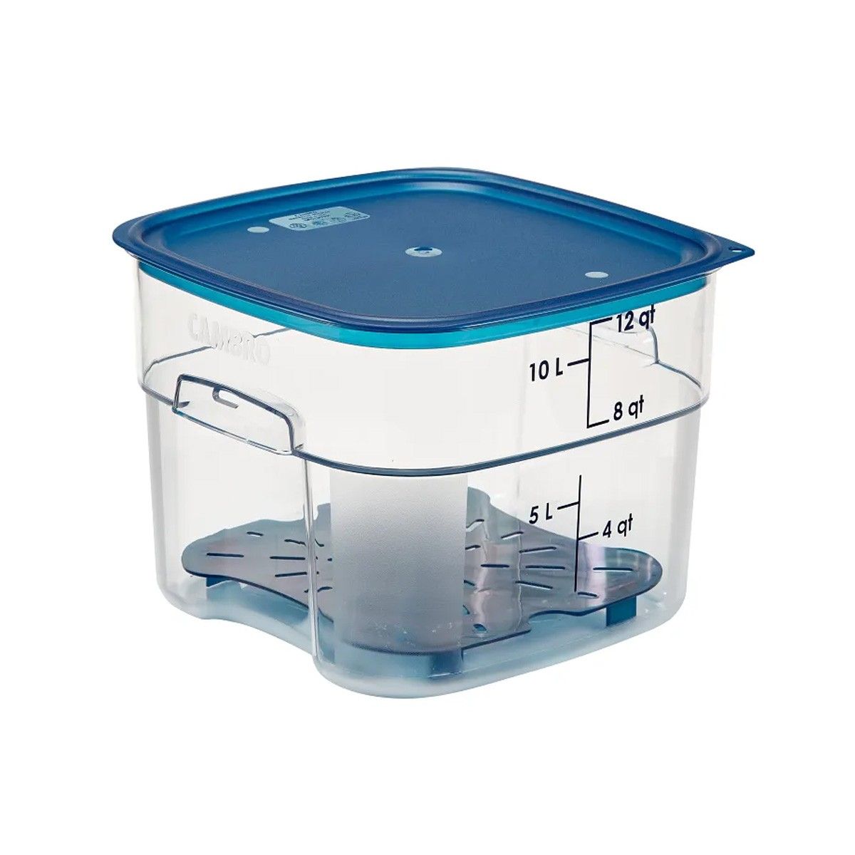 CAMBRO - RECIPIENTE GRADUADO CUADRADO POLICARBONATO 12 LTS CON TAPA AZUL