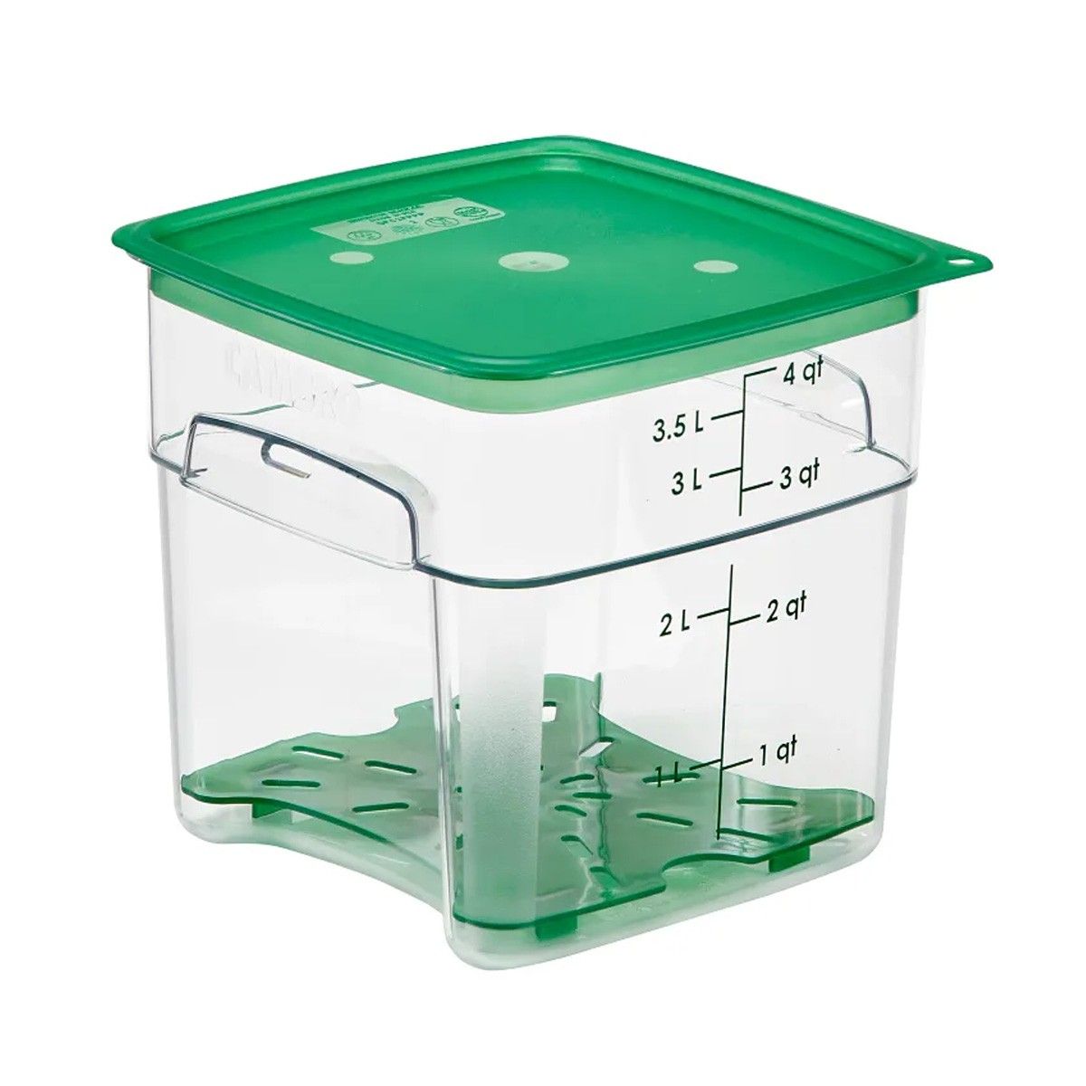 CAMBRO - RECIPIENTE GRADUADO CUADRADO POLICARBONATO 4 LTS CON TAPA VERDE
