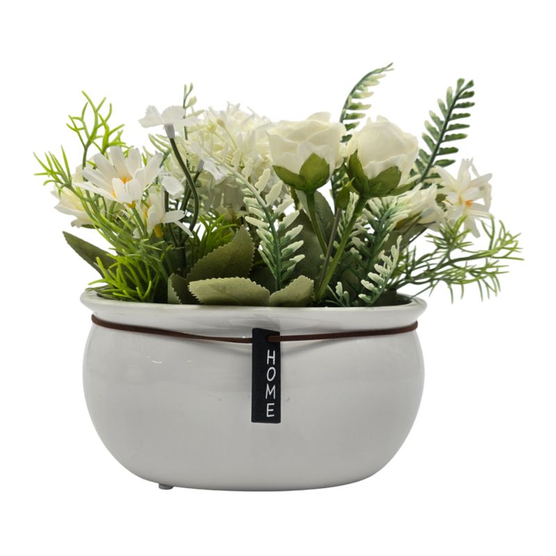 GENERICO - Planta Artificial Macetero Ceramica Blanco Arreglo Floral - Blanco
