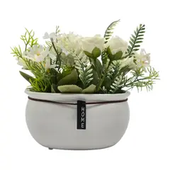 GENERICO - Planta Artificial Macetero Ceramica Blanco Arreglo Floral - Blanco