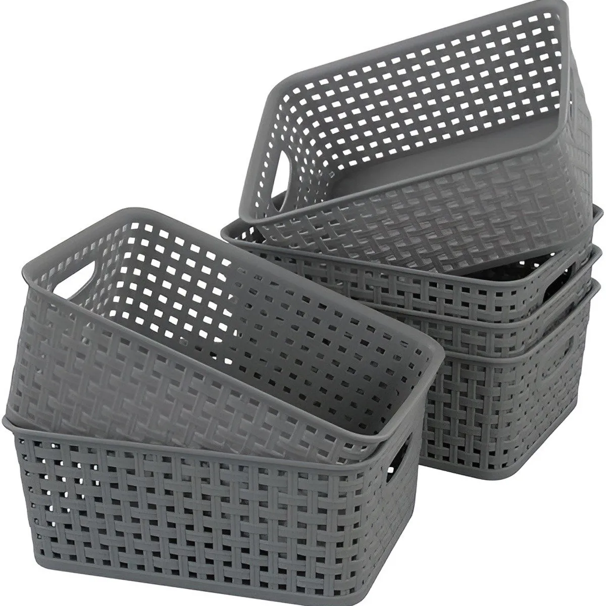 GENERICO - 6 Cestas De Plástico Gris Para Guardar Y Organizar Objetos-Gris