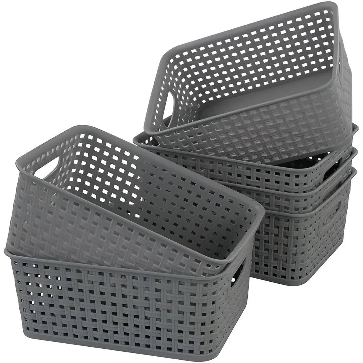 GENERICO - 6 Cestas De Plástico Gris Para Guardar Y Organizar Objetos-Gris