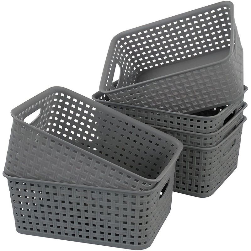 GENERICO - 6 Cestas De Plástico Gris Para Guardar Y Organizar Objetos-Gris