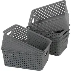 GENERICO - 6 Cestas De Plástico Gris Para Guardar Y Organizar Objetos-Gris