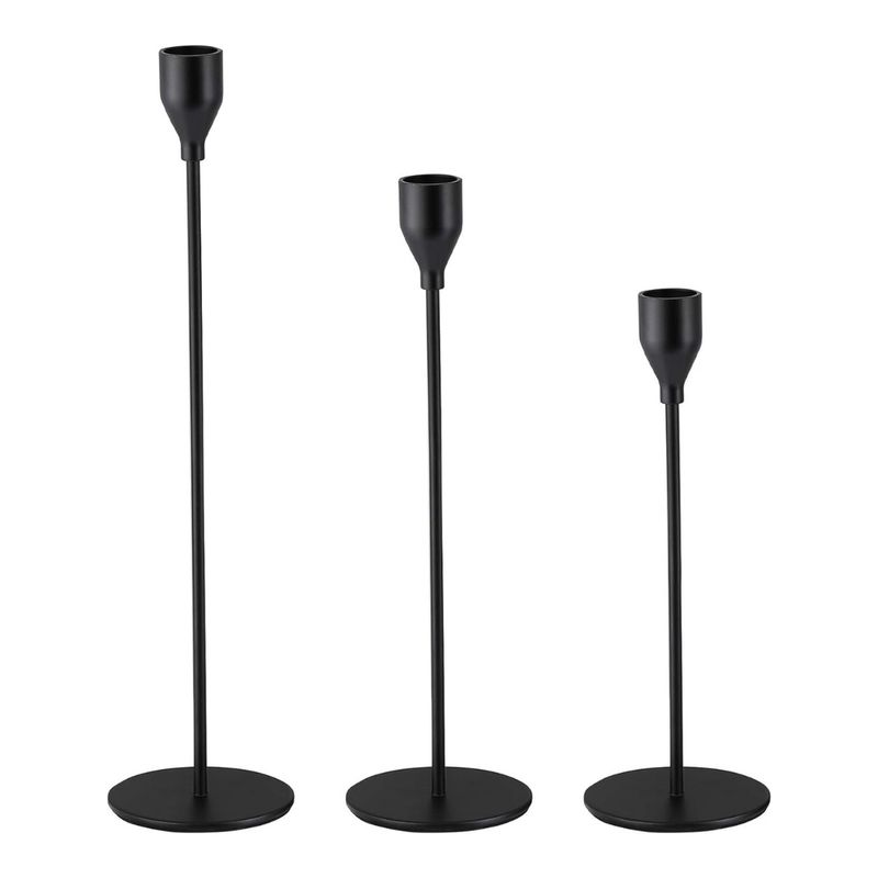 GENERICO - Set 3 Candelabros Porta Velas Negro Decora Centro De Mesa