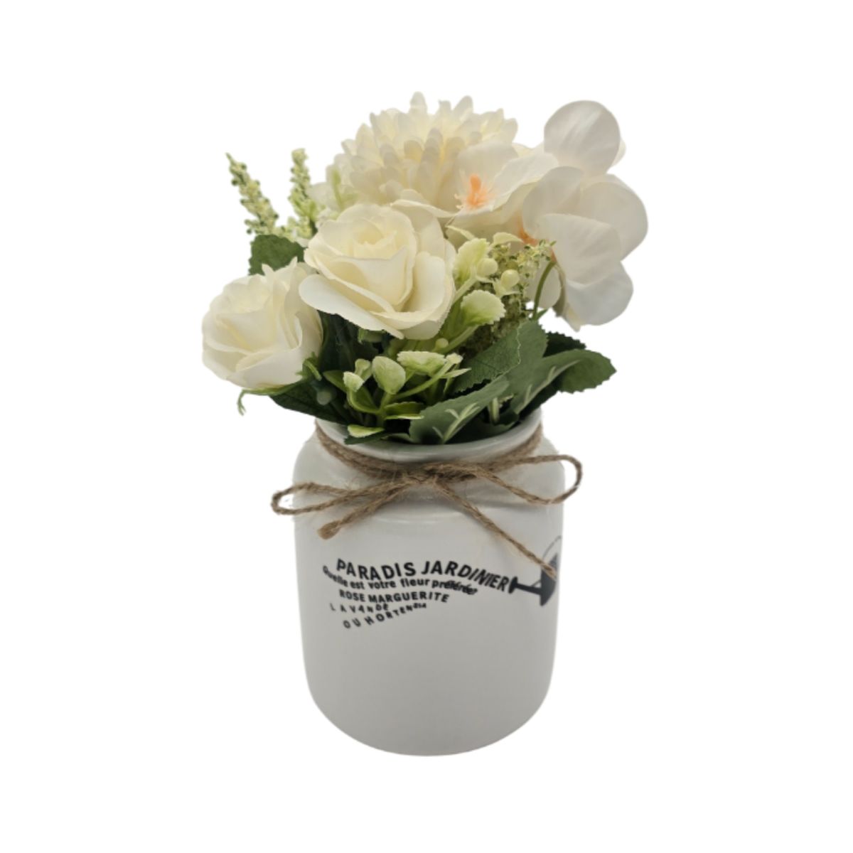 GENERICO - Planta Artificial Macetero Ceramica Blanco Con Hortensias - Blanco