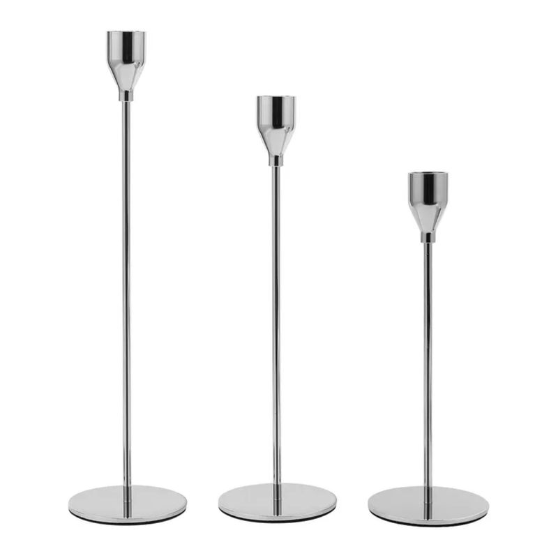 GENERICO - Set 3 Candelabros Porta Velas Plateado Decora Centro De Mesa