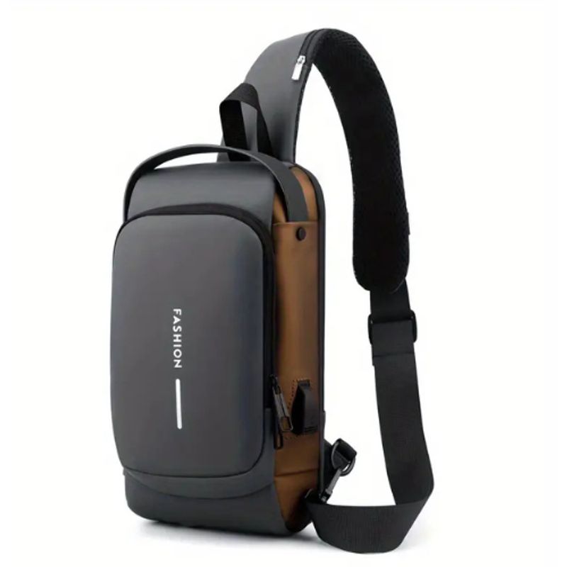 GENERICO - Bolso Mochila Bandolero GrisCafé Antirrobo Impermeable con Puerto USB