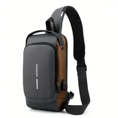 GENERICO - Bolso Bandolera GrisCafé Antirrobo Impermeable Hombre con Puerto USB