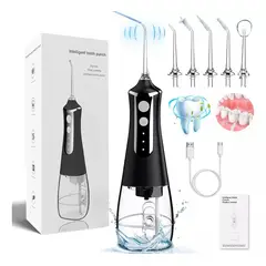KUANGYE - Irrigador Bucal Limpiador Dientes Eléctrico Negro Con 5 Boquillas