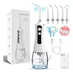 KUANGYE - Irrigador Bucal Limpiador Dientes Eléctrico Blanco Con 5 Boquillas