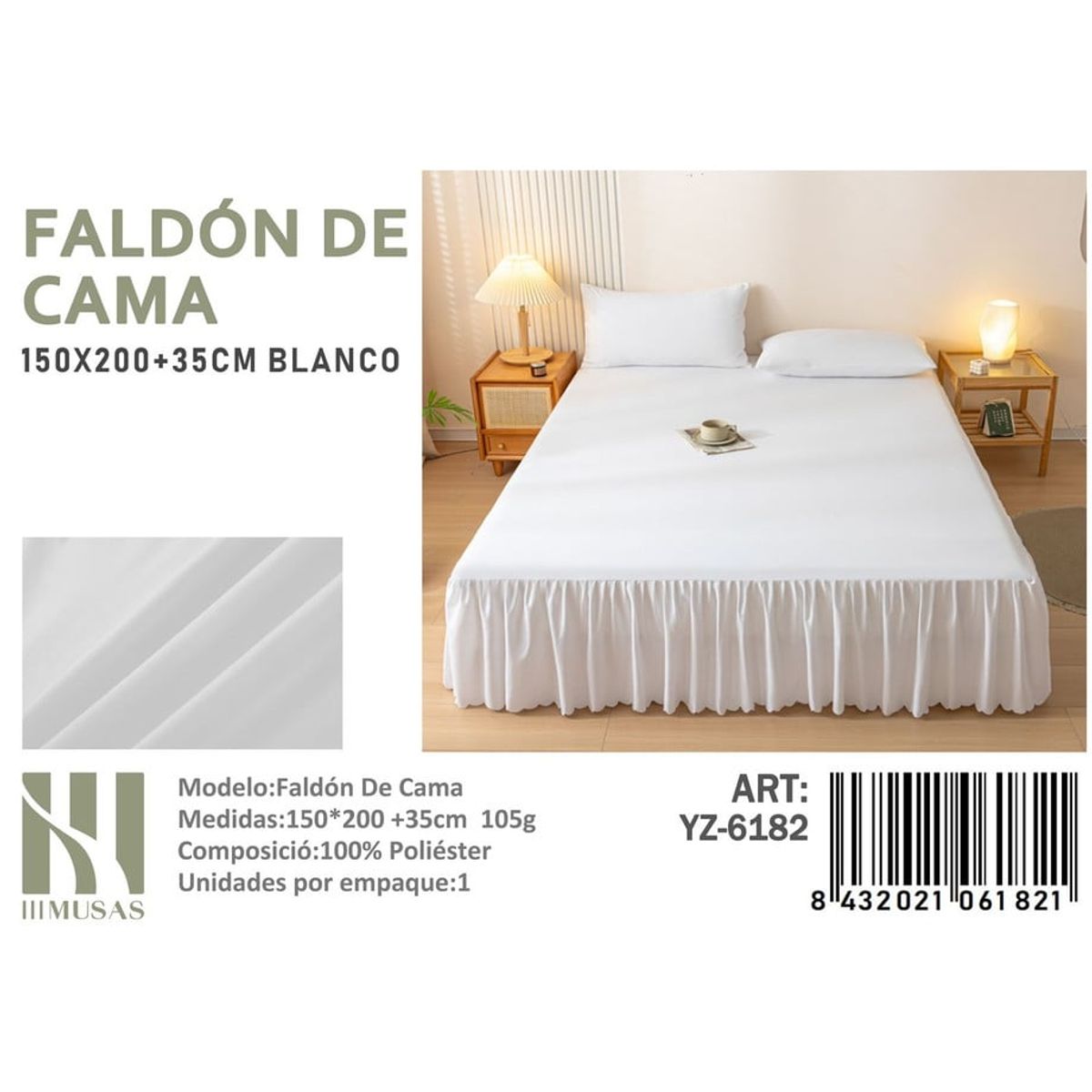 ANGELES DEL HOGAR - Faldon de Cama 2 Plaza III Musas Color  Blanco YZ6176