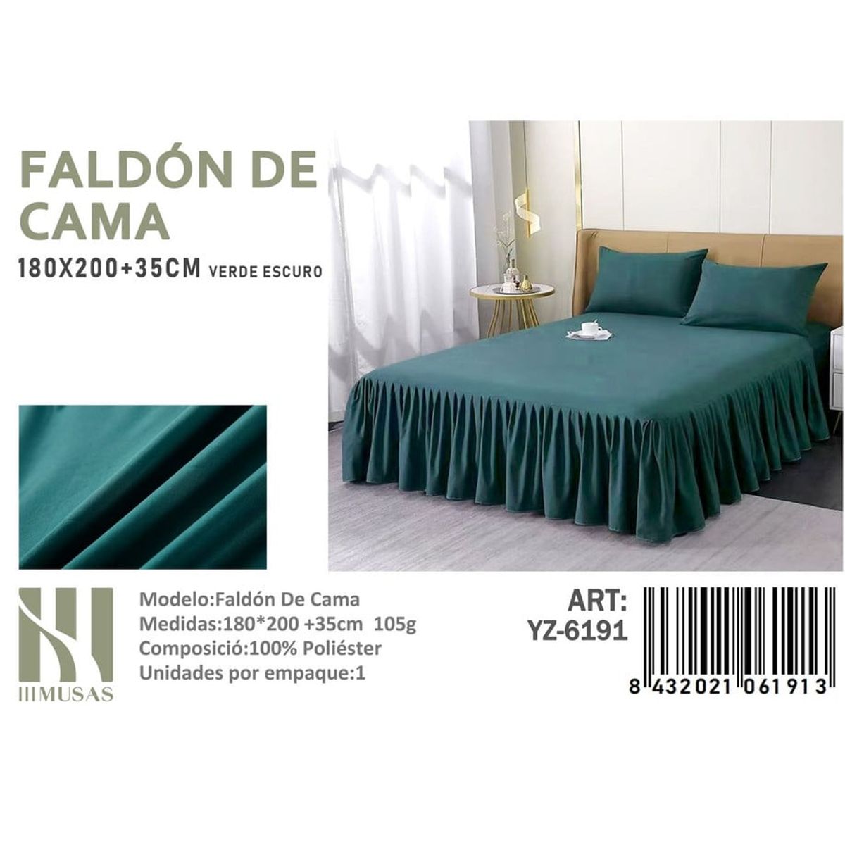 ANGELES DEL HOGAR - Faldon de Cama King III Musas  Color  Verde YZ6179