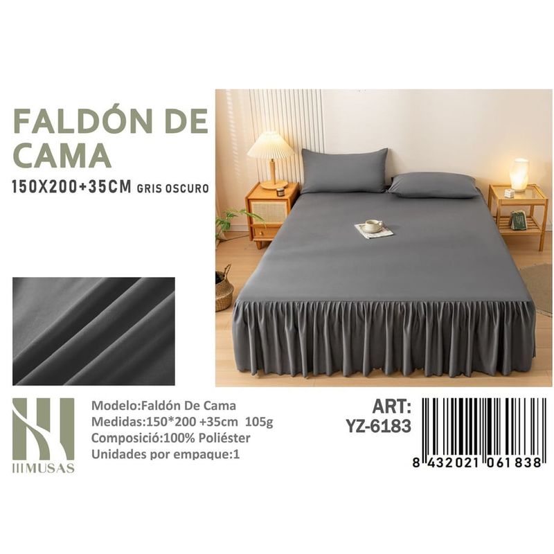 ANGELES DEL HOGAR - Faldon de Cama 2 Plaza III Musas Color Gris Oscuro YZ6177