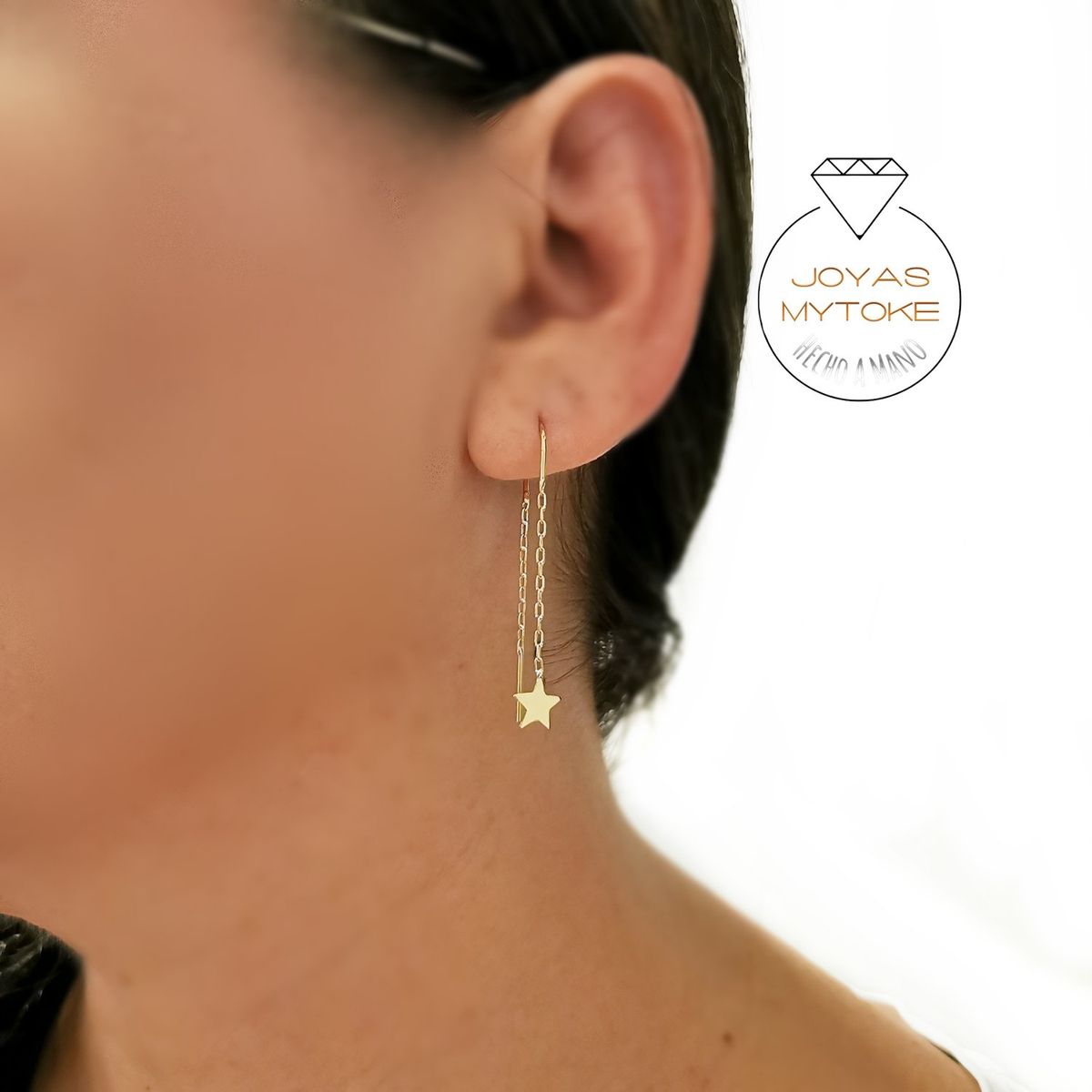 JOYAS MYTOKE - Aros Estrella Oro 18 kilates En Cadena Mujer Juvenil