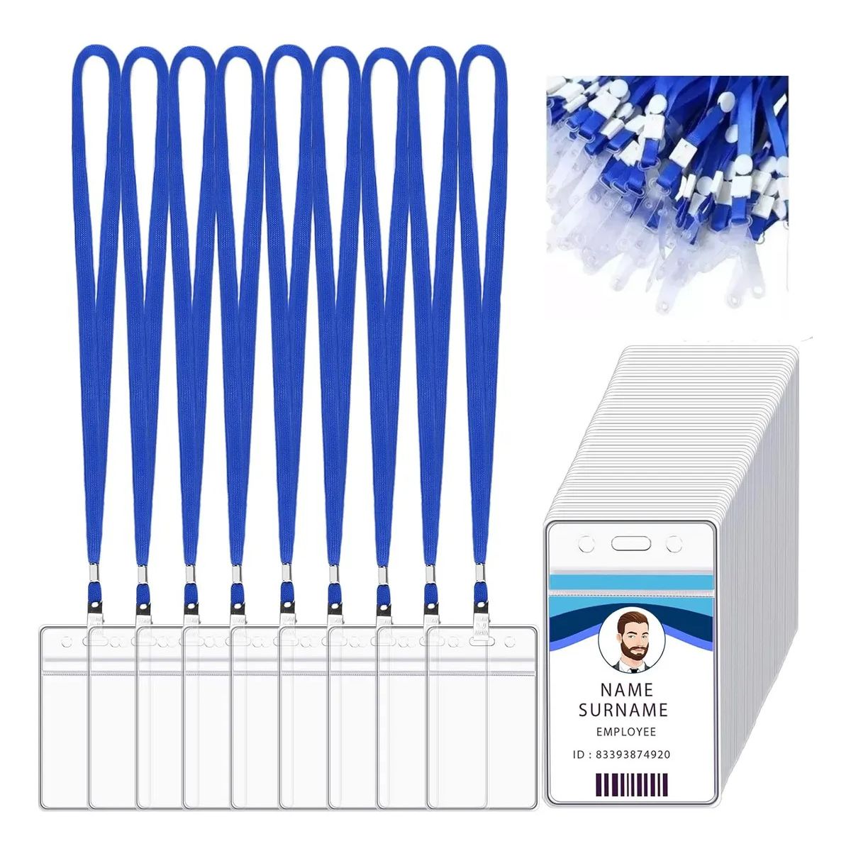 KUANGYE - Pack 100 Porta Credenciales Transparente Incluye Lanyard