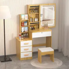 AIZO - Tocador Con Espejo De Luz LED Comoda Extendible y taburete 80x40x130cm
