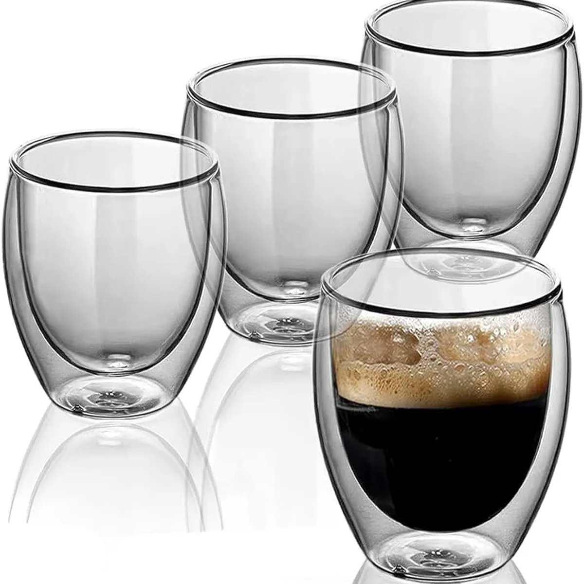 KUANGYE - Taza Cafe 4 Vasos Vidrio Mug Doble Pared Térmica Reforzada
