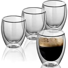 KUANGYE - Taza Cafe 4 Vasos Vidrio Mug Doble Pared Térmica Reforzada