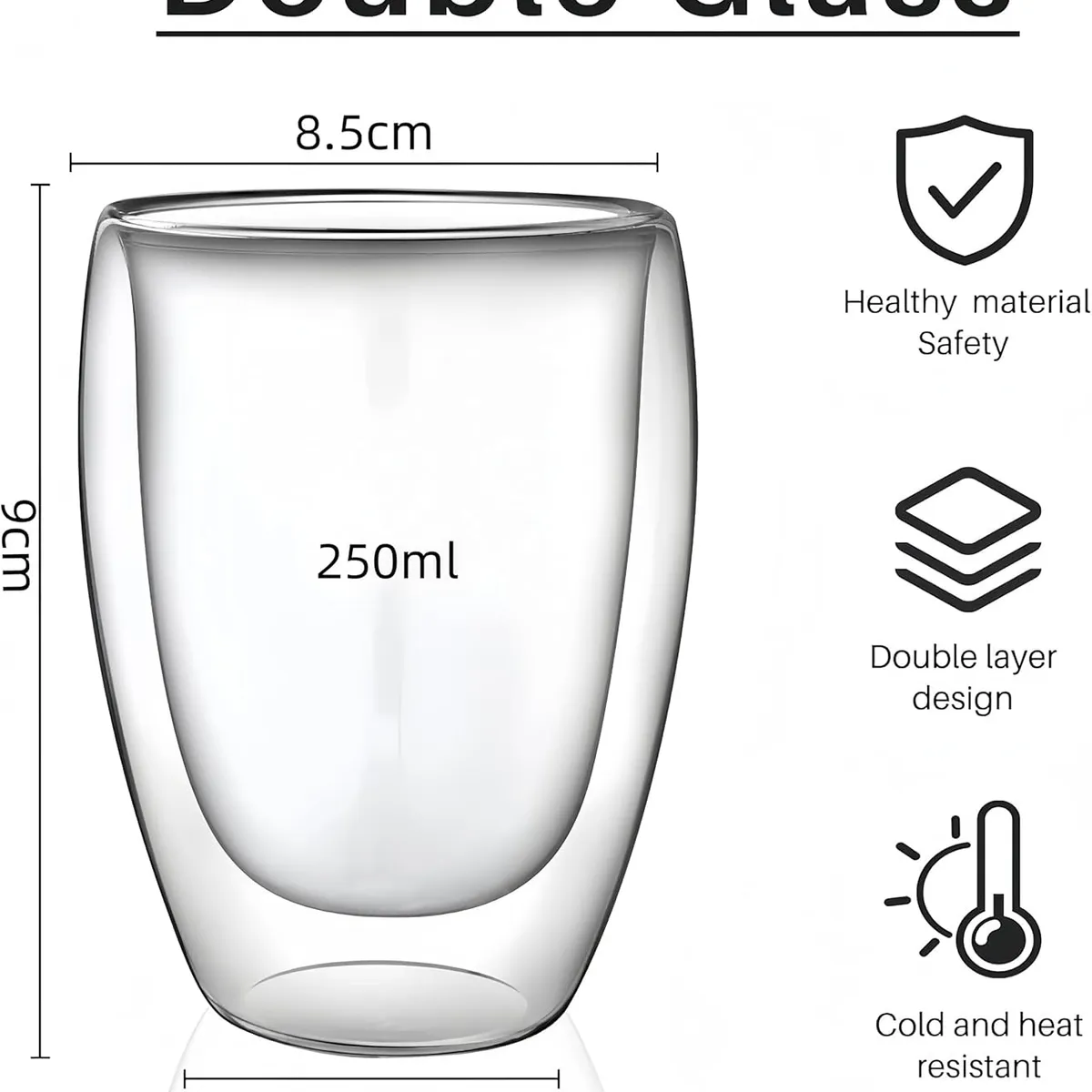 KUANGYE - Taza Cafe 4 Vasos Vidrio Mug Doble Pared Térmica Reforzada