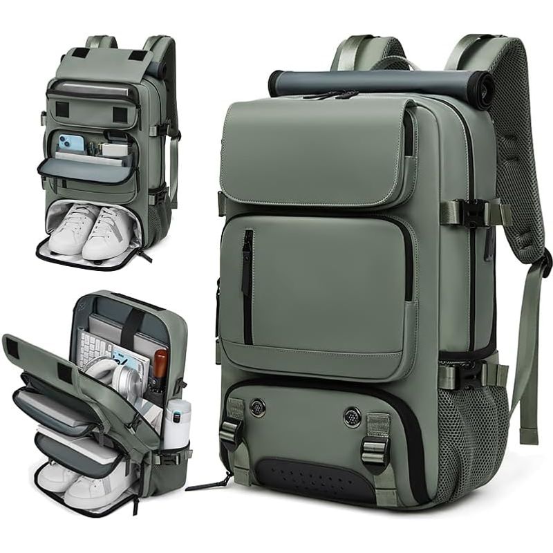 RURUTOTO - Mochila de viaje impermeable con bolsa de zapatos y USB puerto Azul