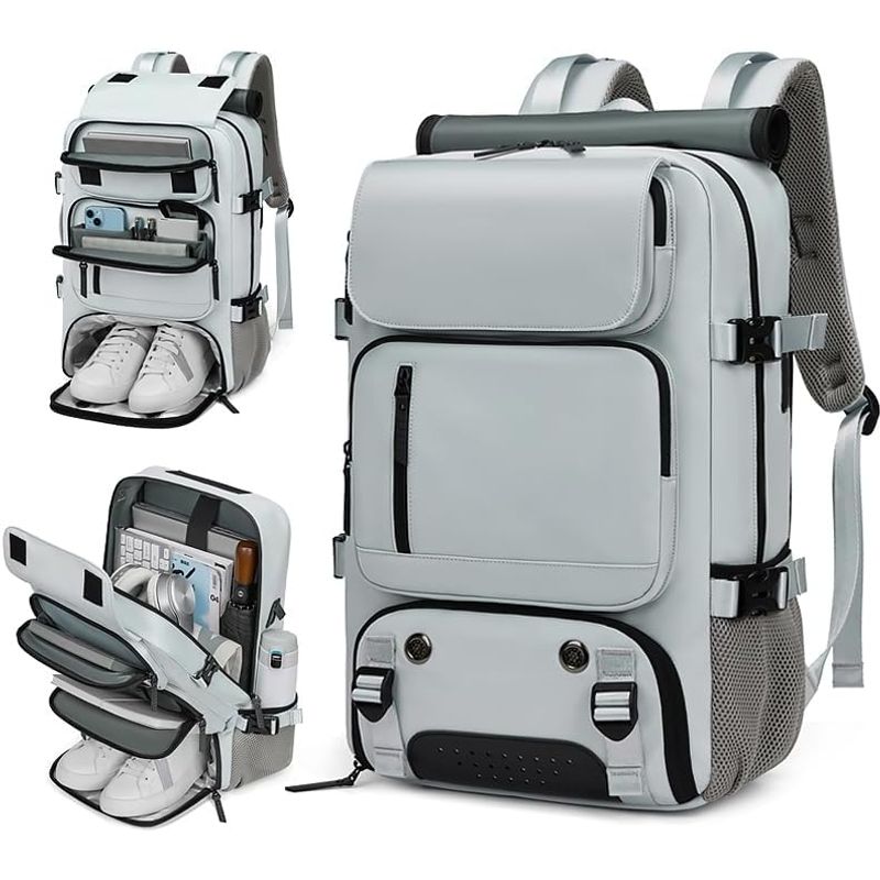 RURUTOTO - Mochila de viaje impermeable con bolsa de zapatos y USB puerto Azul