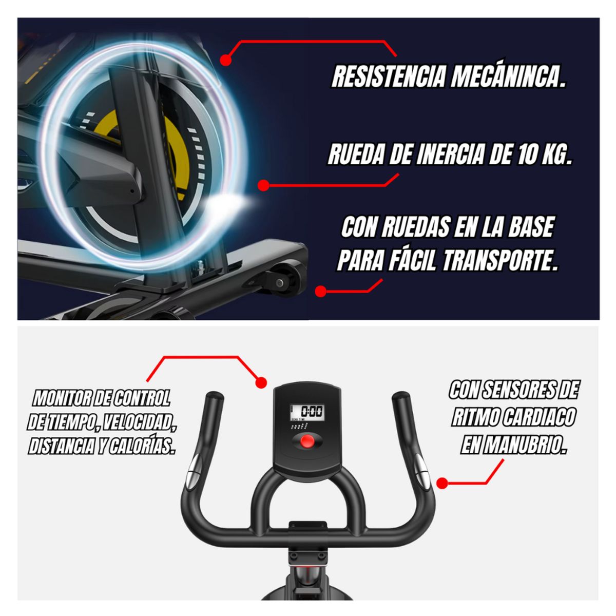 GENERICO - Bicicleta Spinning ES-7905B Roja