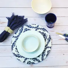 COCHO COCHO - Set 4 Funda + Plato Base Azul Barroco