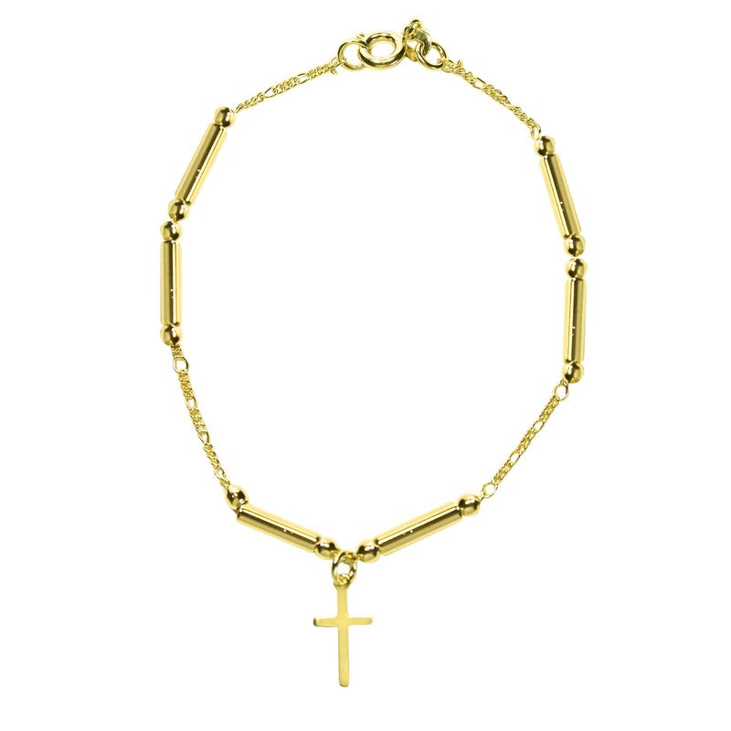 ANDREA COGGIOLA JOYAS - Pulsera Cadena Eslabón Tubo Cruz Enchapado Oro 18K