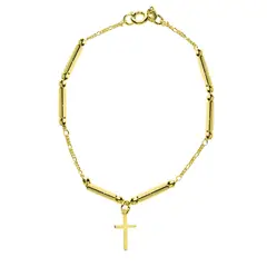 ANDREA COGGIOLA JOYAS - Pulsera Cadena Eslabón Tubo Cruz Enchapado Oro 18K
