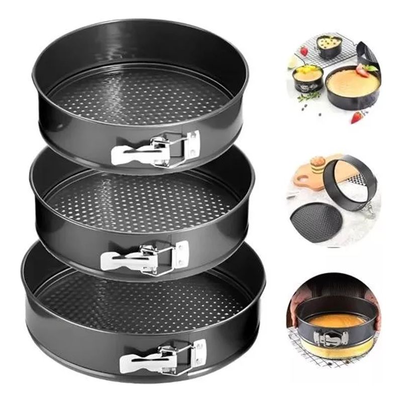 GENERICO - Set 3 Moldes Desmontable Redondo Queque Torta Bizcocho Metal