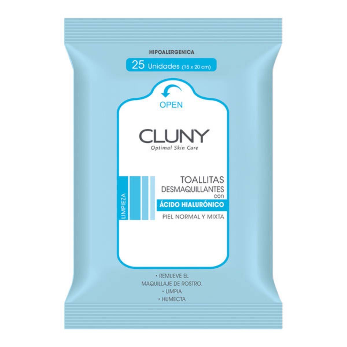 CLUNY - cluny toallitas desmaquillantes acido hialuronico x 25unids