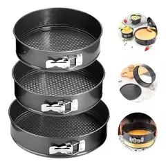 GENERICO - Set 3 Moldes Desmontable Redondo Queque Torta Bizcocho Metal
