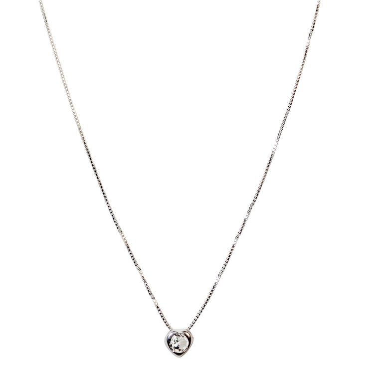 Collar Corazon Punto De Luz Circon Redondo Plata Fina 925 Plateado TALLA UNICA