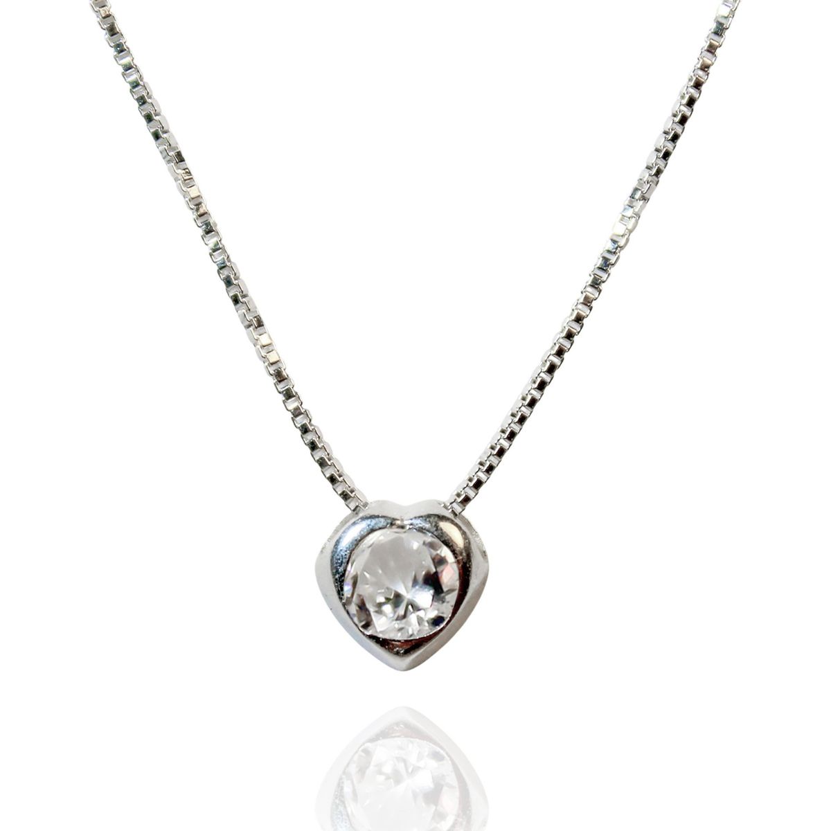 COGGIOLA - Collar Corazón Punto De Luz Circón Redondo Plata Fina 925