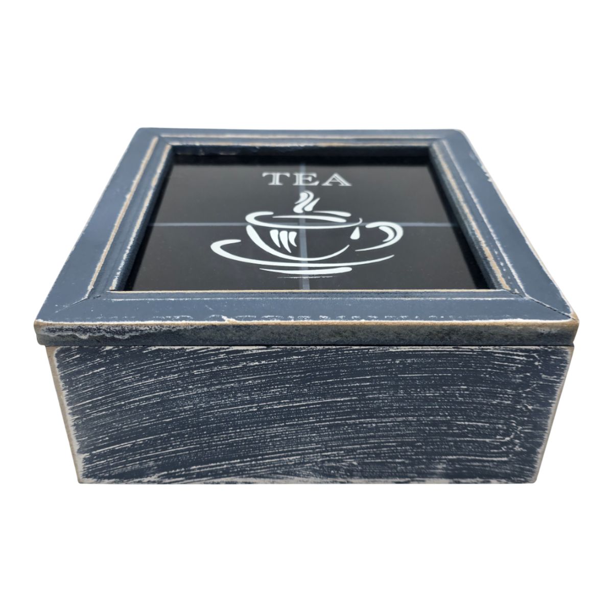 GENERICO - Caja De Te 4 Divisiones Tapa Diseño Tea Caja Para El Te Azul