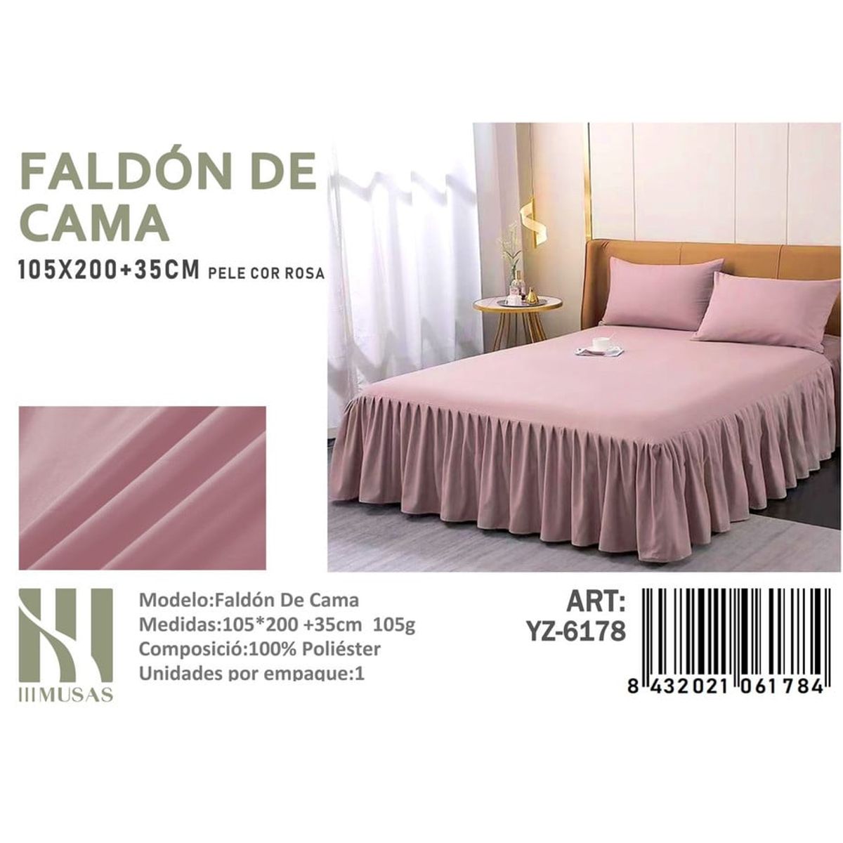 ANGELES DEL HOGAR - Faldon de Cama Plaza y Media III Musas Color  Rosa YZ6178