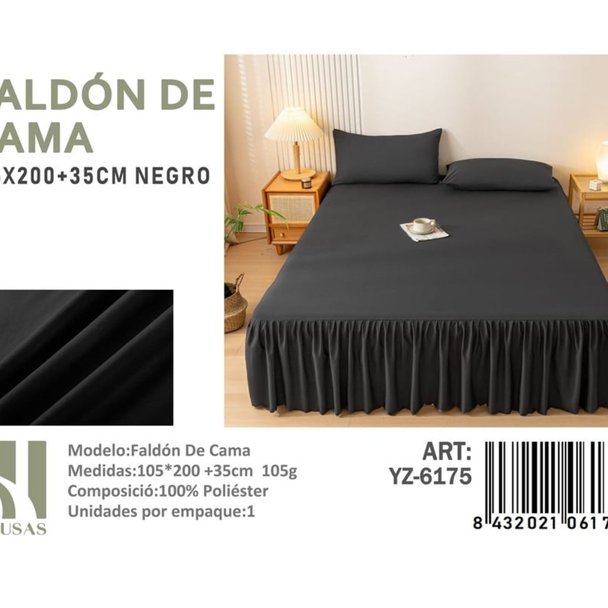 ANGELES DEL HOGAR - Faldon de Cama Plaza y Media III Musas Color  Negro YZ6175