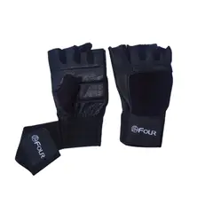 FOUR - Guantes para Pesas de Cuero - Negro - Negro - L