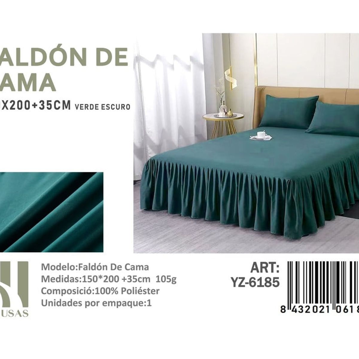 ANGELES DEL HOGAR - Faldon de Cama 2 Plaza III Musas  Color  Verde YZ6179