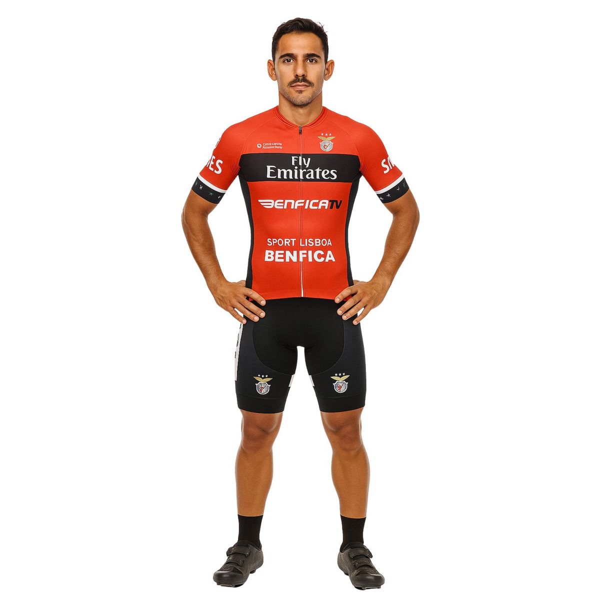 FOUR - Conjunto Ciclismo Tricota - Rojo Negro - Negro - M