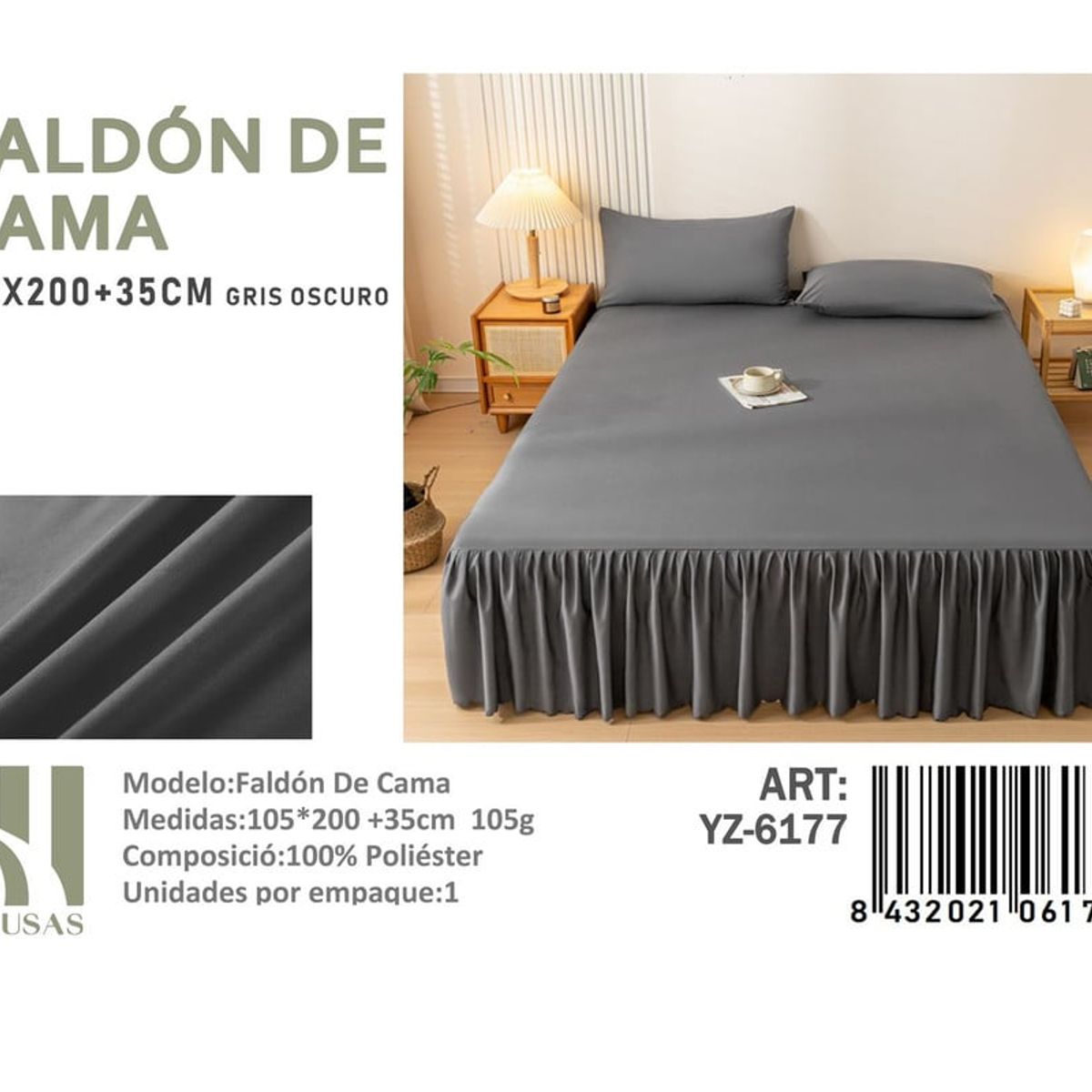 ANGELES DEL HOGAR - Faldon de Cama Plaza y Media III Musas Color  Gris Oscuro YZ6177