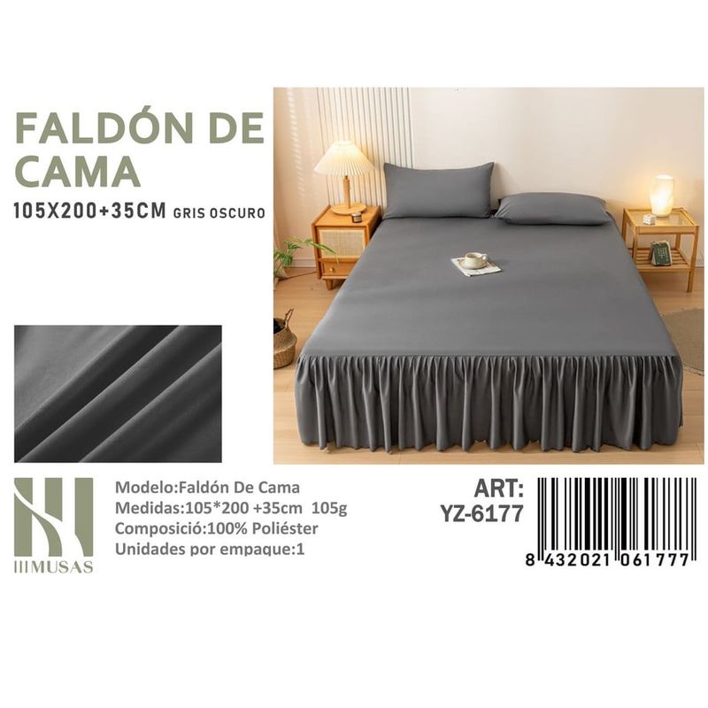 ANGELES DEL HOGAR - Faldon de Cama Plaza y Media III Musas Color  Gris Oscuro YZ6177